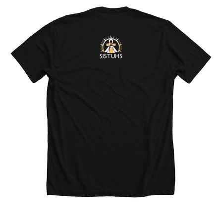 SISTUHS in Pink: Strength. Unity. Hope., a Solid Black Blend Premium Unisex Tee (back-view)