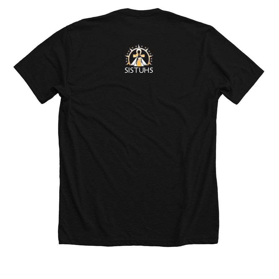 SISTUHS in Pink: Strength. Unity. Hope., a Solid Black Blend Premium Unisex Tee (back-view)