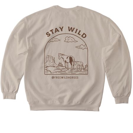AWHC: The Jenni Wild Horse in Earth Colors, a Sand Softstyle Crewneck Sweatshirt (back-view)
