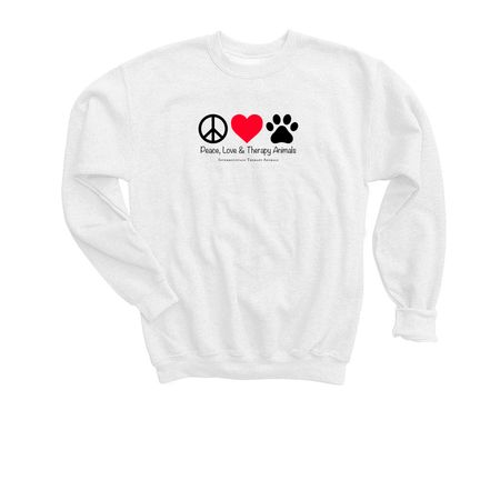 Peace, Love & Therapy Animals, a White Youth Crewneck Sweatshirt