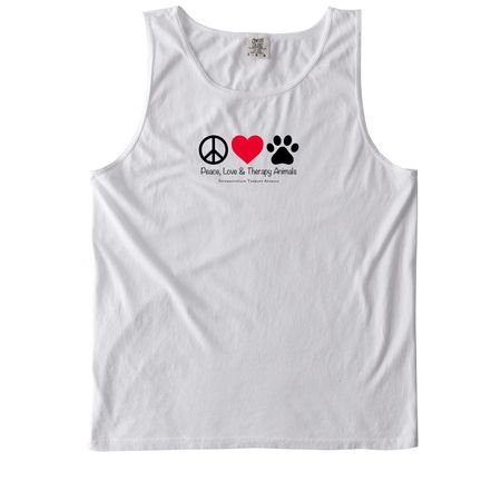 Peace, Love & Therapy Animals, a White Comfort Colors Tank Top