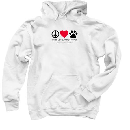 Peace, Love & Therapy Animals, a White Pullover Hoodie