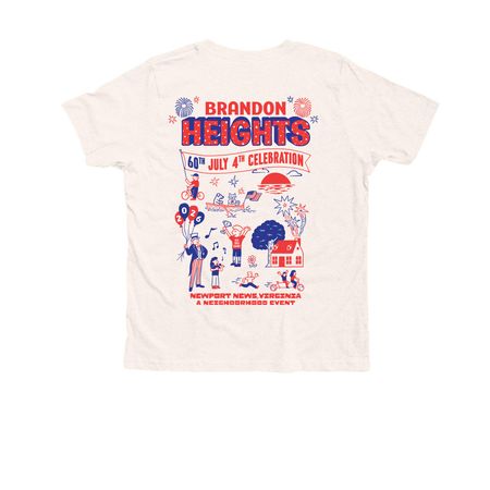 Youth Tee, a Heather Natural Premium Youth Tee (back-view)