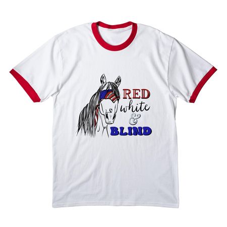 Red White & Blind, a White/ Red Cotton Ringer Tee