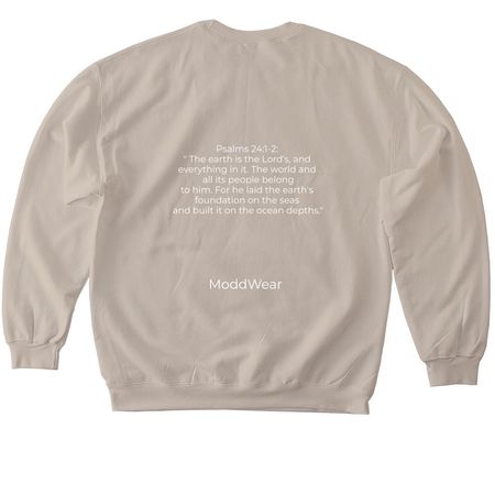 He has the world in his hands, a Sand Softstyle Crewneck Sweatshirt (back-view)