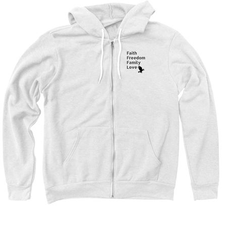 Faith, a White Zip Up Hoodie (back-view)