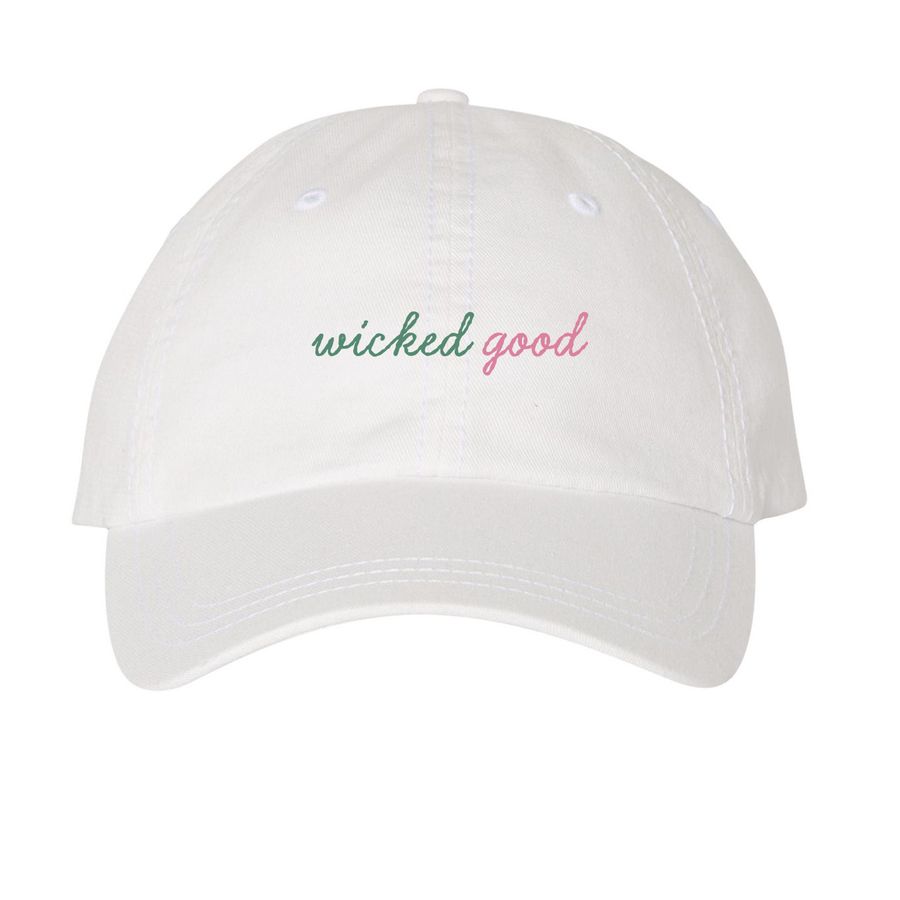 wicked good hat, a White Printed Pigment Dye Baseball Cap