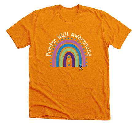 Prader Willi Syndrome Awareness ORANGE Tee, a Heather Orange Premium Unisex Tee