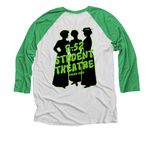 Radium Girls Final Merch, a Envy and Heather White 3/4 Sleeve Baseball Tee (back-view)