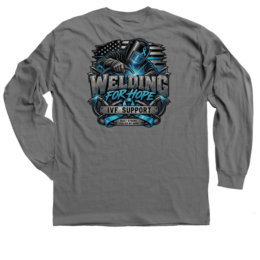 Welder- IVF Supporter, a Charcoal Classic Long Sleeve Tee (back-view)