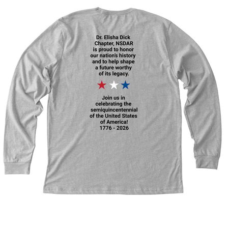 America250 - large logo with back text, a Athletic Heather Premium Long Sleeve Tee (back-view)