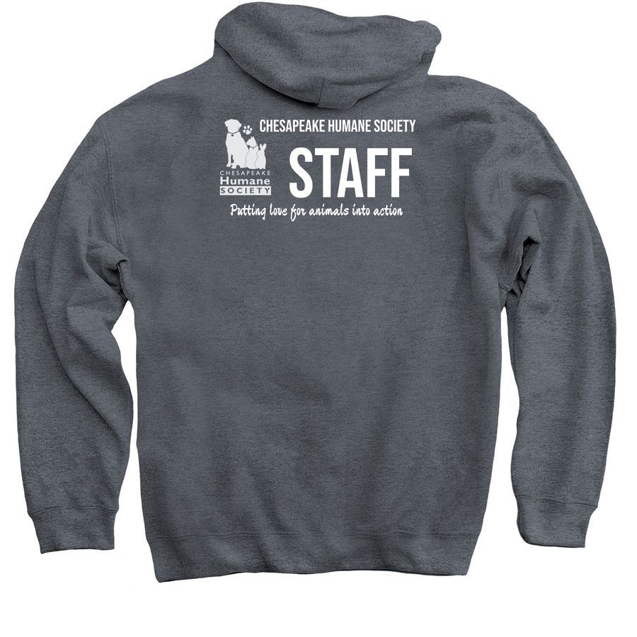 CHS Staff Shirt, a Dark Heather Pullover Hoodie (back-view)