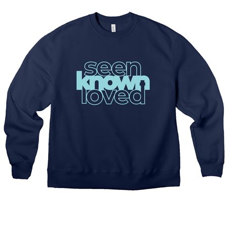 Seen, Known, Loved Sweatshirts, a Navy Premium Heavyweight Crewneck Sweatshirt