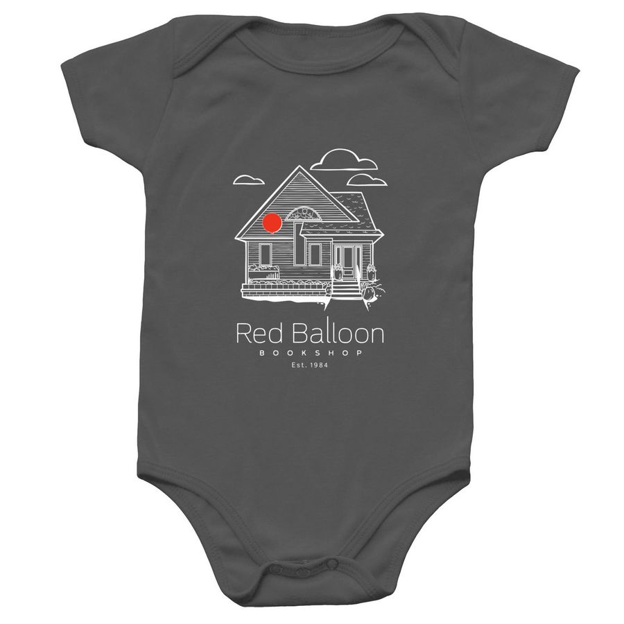 Red Balloon Onesie (White Design), a Charcoal Infant Onesie