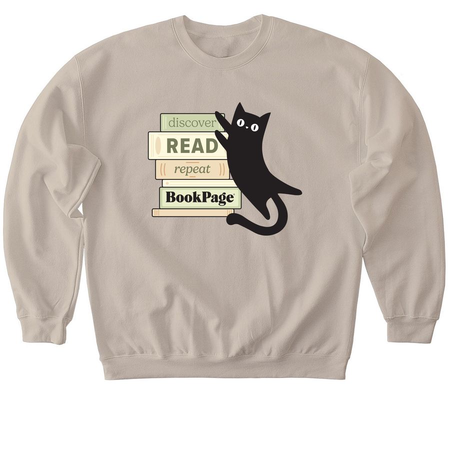 Cat Book Stack - Crewneck Sweatshirt, a Sand Softstyle Crewneck Sweatshirt