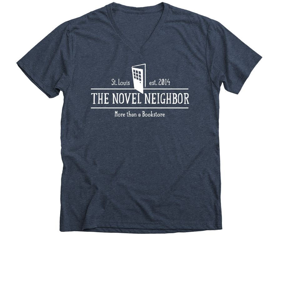 Novel Neighbor 2.0 Logo, a Heather Navy Premium V-Neck Tee