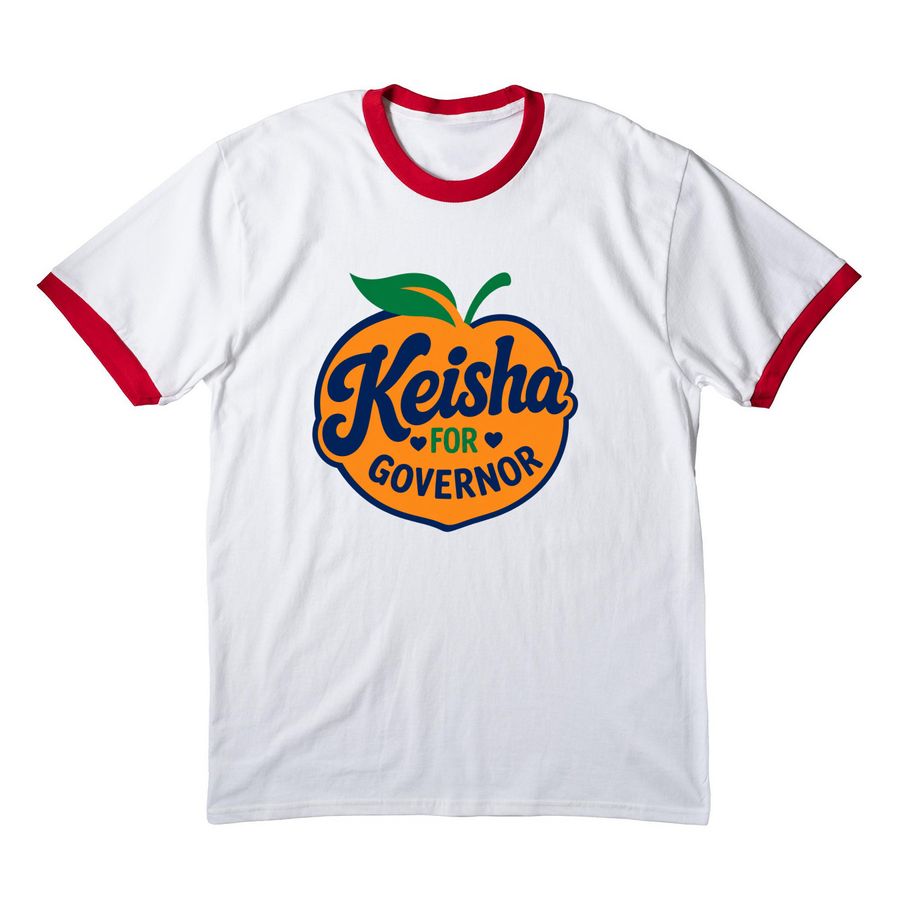 Keisha for Governor Campaign Shirt, a White/ Red Cotton Ringer Tee