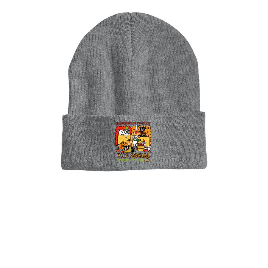 2026&nbsp;GMPR Pug Social Winter Hats, a Dark Heather Grey Printed Cuffed Beanie