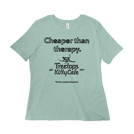 Treetops is Cheaper than Therapy, a Dusty Blue Women?s Relaxed Cotton Tee