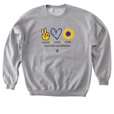 Peace, Love, Cure Sarcoma Awareness, a Sport Grey Softstyle Crewneck Sweatshirt