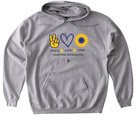 Peace, Love, Cure Sarcoma Awareness, a Sport Grey Gildan Softstyle Pullover Hoodie