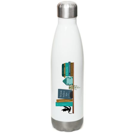 Ten Years of THoB Bookshelf Water Bottle, a White Stainless Steel Water Bottle