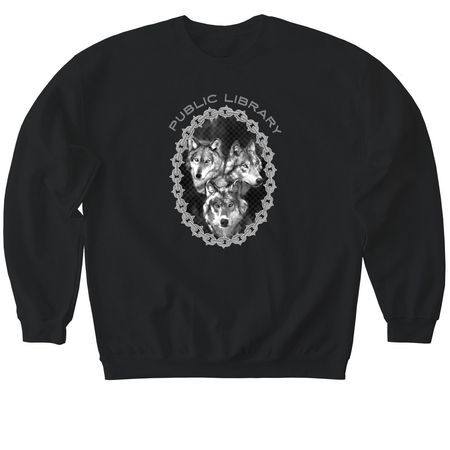 Public Library Wolf, a Black Softstyle Crewneck Sweatshirt