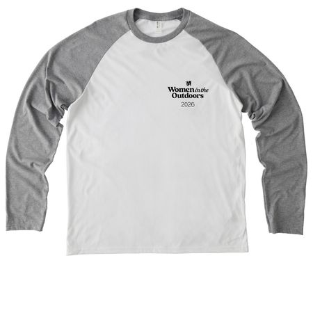 2026 OH WITO Shirts!, a Aluminum Grey/ Bright White Allmade Eco Triblend Colorblock Raglan Long Sleeve Tee