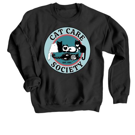 Cat Care Society Logo Swag, a Black Crewneck Sweatshirt