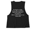 Romans 8:39, a Deep Black Allmade Eco Triblend Women?s Muscle Tank (back-view)