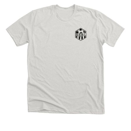 HESL Founding Season, a Heather Cement Premium Unisex Tee (back-view)