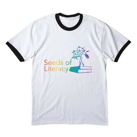 Seeds Pride Merch, a White/ Jet Black Cotton Ringer Tee