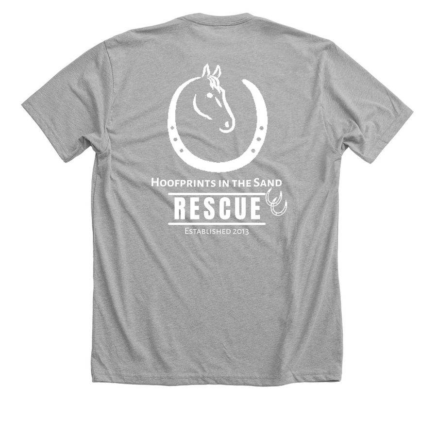 Hoofprints in the Sand Rescue, a Athletic Heather Premium Unisex Tee (back-view)