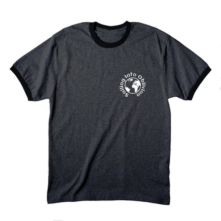 The Route, a Dark Heather Grey/ Jet Black Cotton Ringer Tee