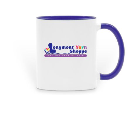 Longmont Yarn Shoppe Mugs, a Dark Blue Two-Tone Ceramic Mug