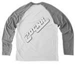 P.U.S.H., a Aluminum Grey/ Bright White Allmade Eco Triblend Colorblock Raglan Long Sleeve Tee (back-view)