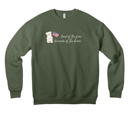 land of the free because of the brave, a Military Green Premium Drop Shoulder Sweatshirt