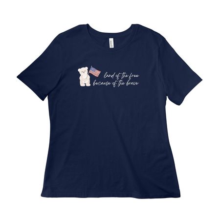 land of the free because of the brave, a Navy Women?s Relaxed Cotton Tee