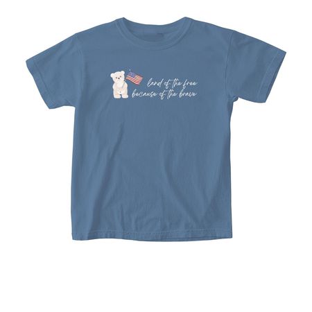 land of the free because of the brave, a Blue Jean Comfort Colors Youth Tee