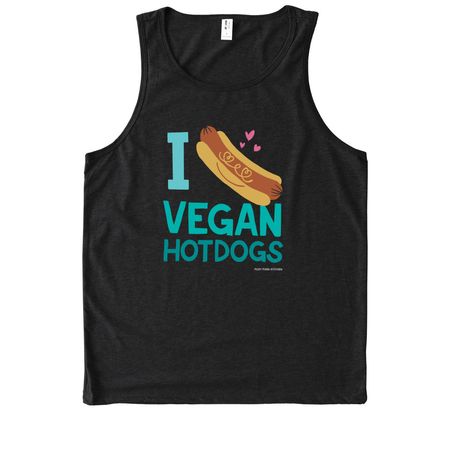 I LOVE VEGAN HOT DOGS SHIRT, a Deep Black Allmade Eco Triblend Tank