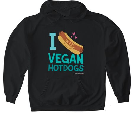 I LOVE VEGAN HOT DOGS SHIRT, a Black Gildan Softstyle Pullover Hoodie