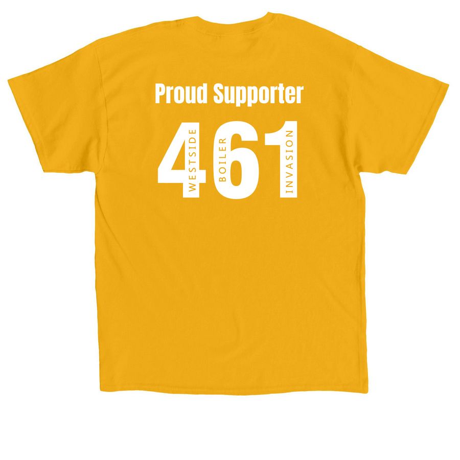 Westside Boiler Invasion Supporter Wear, a Gold Classic Unisex Tee (back-view)