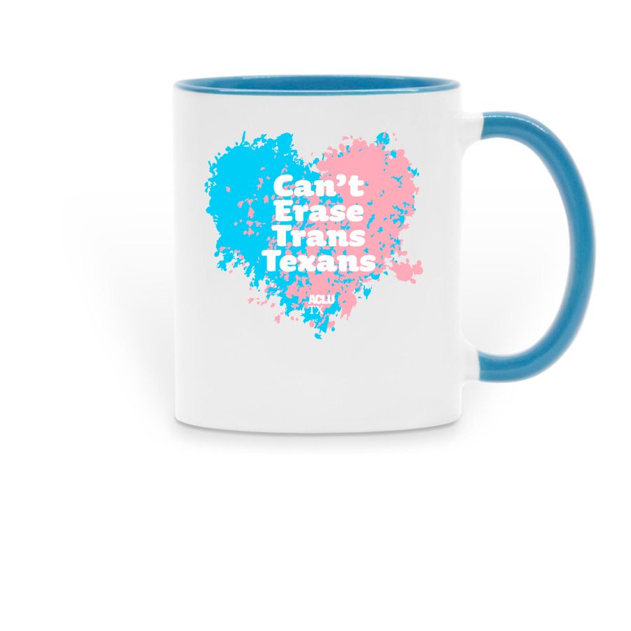 Can't Erase Trans Texans, mug, a Light Blue Two-Tone Ceramic Mug