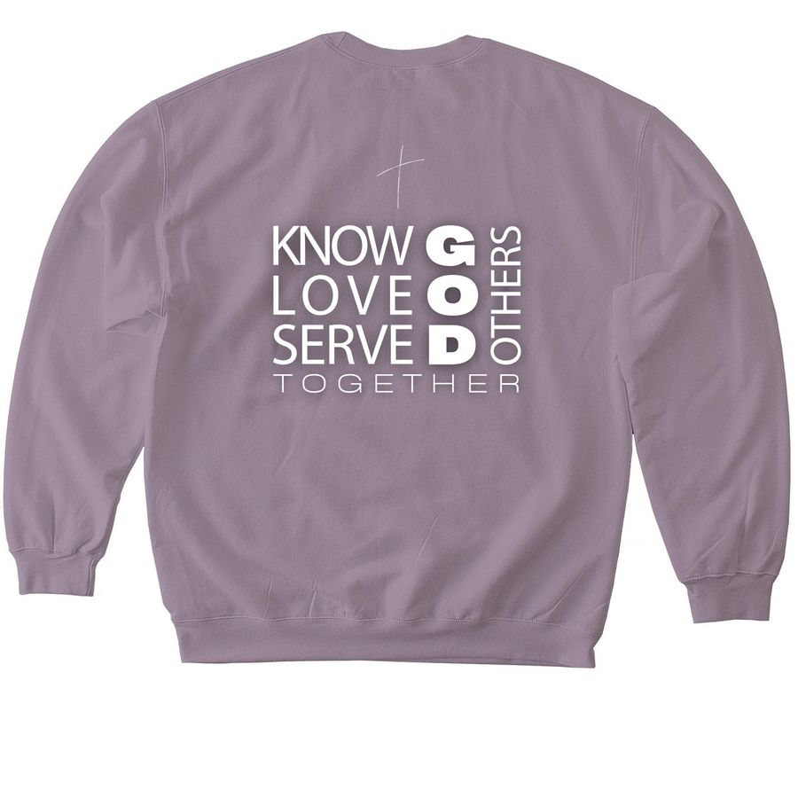 Outreach Sweatshirt - "Know, Love, Serve", a Paragon Softstyle Crewneck Sweatshirt (back-view)