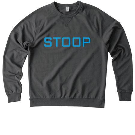 Stoop Logo blue, a Terrain Grey Allmade Organic French Terry Crewneck Sweatshirt