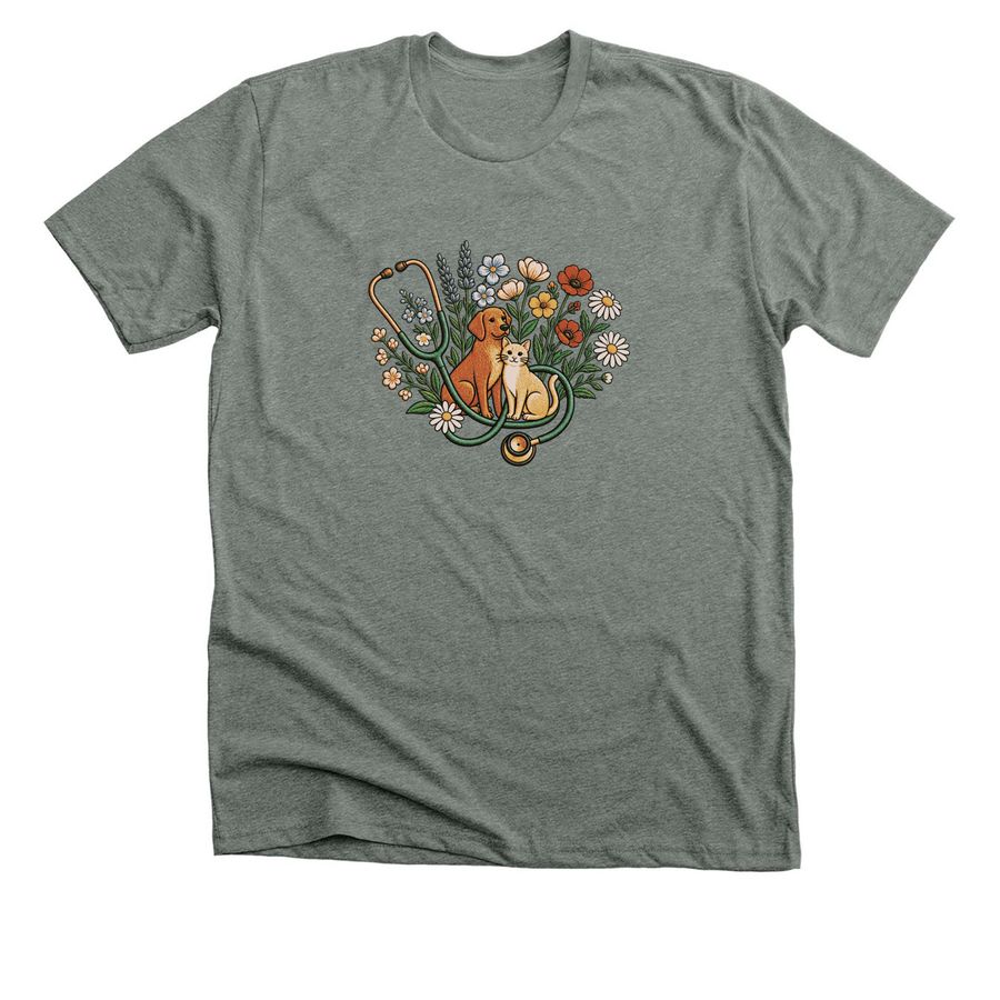 Flowers and pets, a Deep Heather Premium Unisex Tee