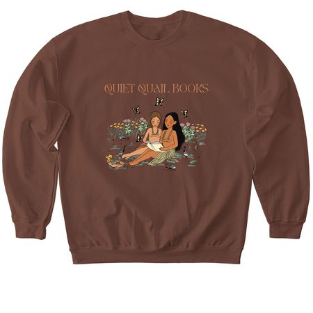 California Native Girls Reading by QQB, a Cocoa Softstyle Crewneck Sweatshirt