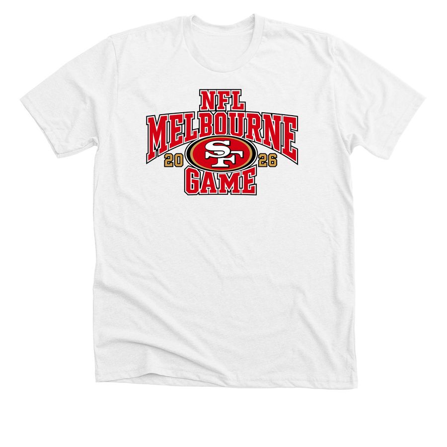 Official San Francisco 49ers NFL Melbourne 20, a Solid White Blend Premium Unisex Tee