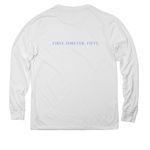 FIRST-FOREVER-FIFTY, a Bright White Allmade Eco Triblend Long Sleeve Tee (back-view)