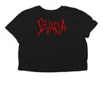 SUBMIT, a Black Women?s Flowy Cropped Tee (back-view)